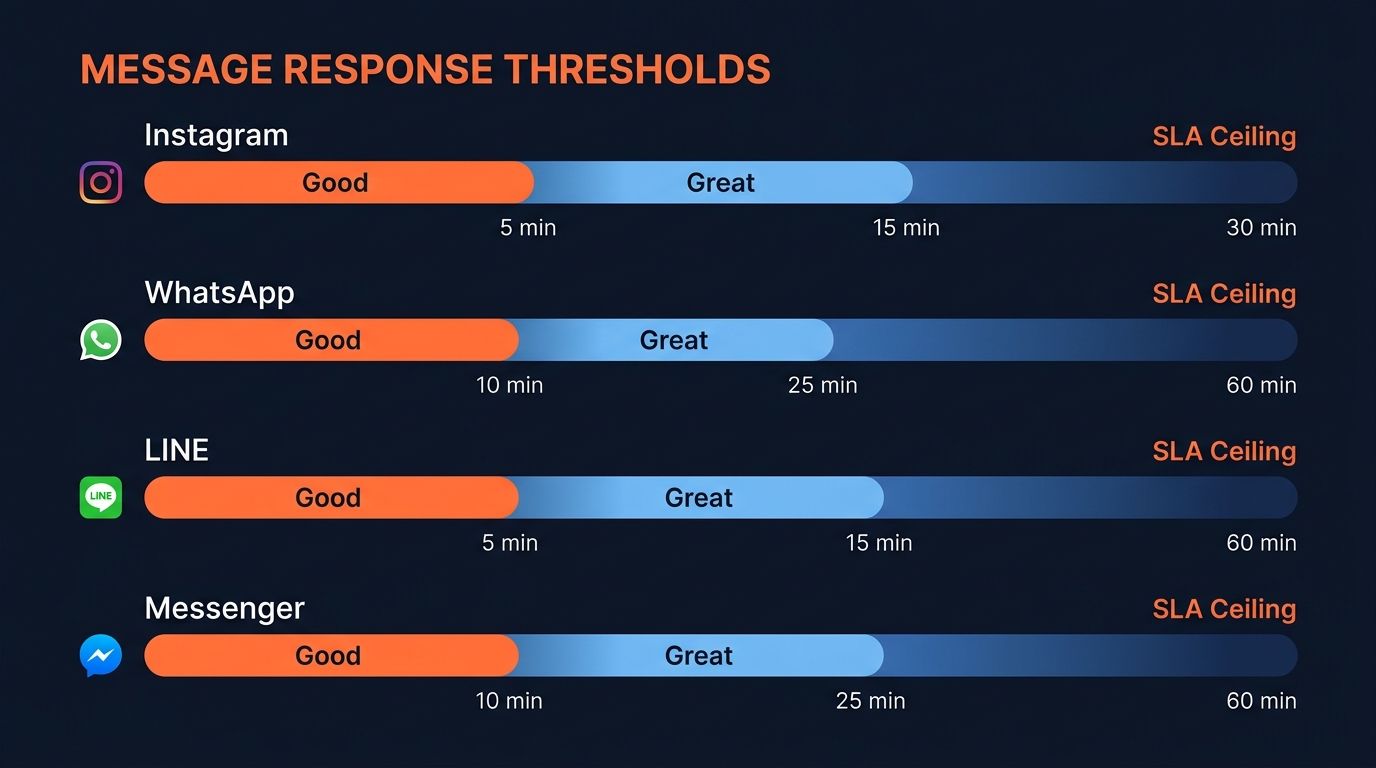DM response time benchmarks across Instagram, WhatsApp, LINE and Messenger
