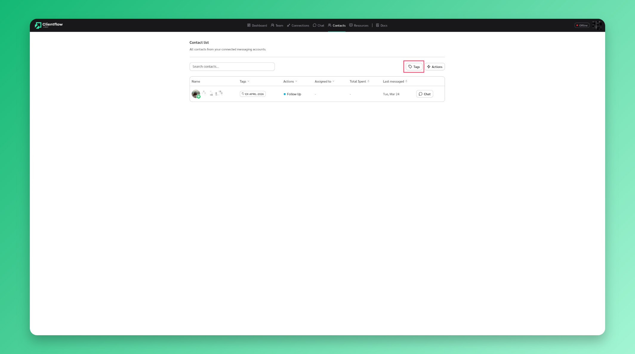 Tags button on contacts page
