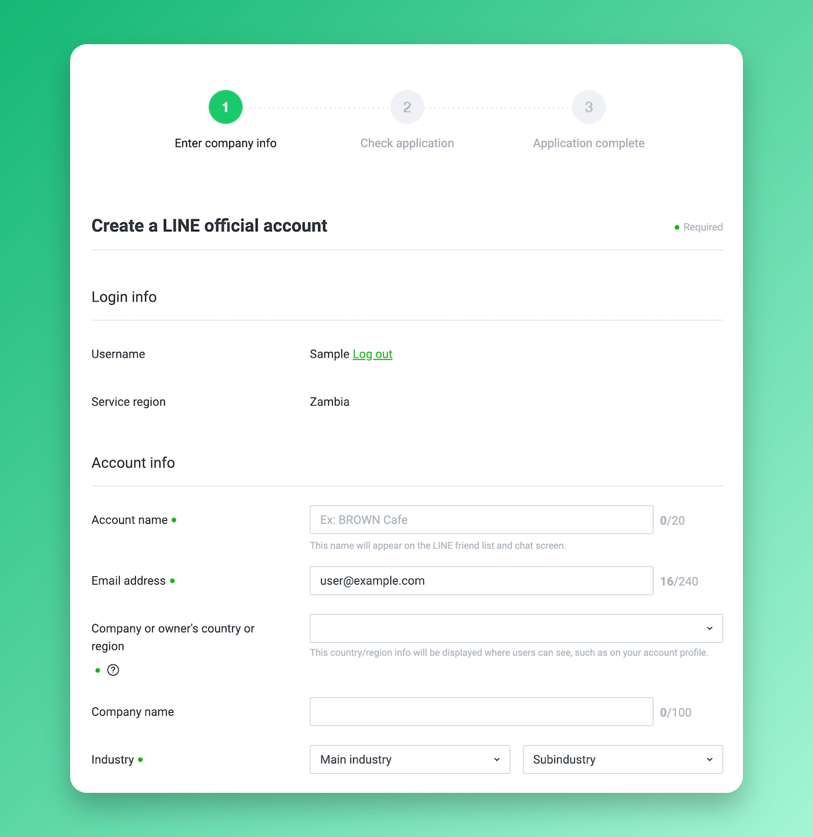 Create a LINE Official Account form