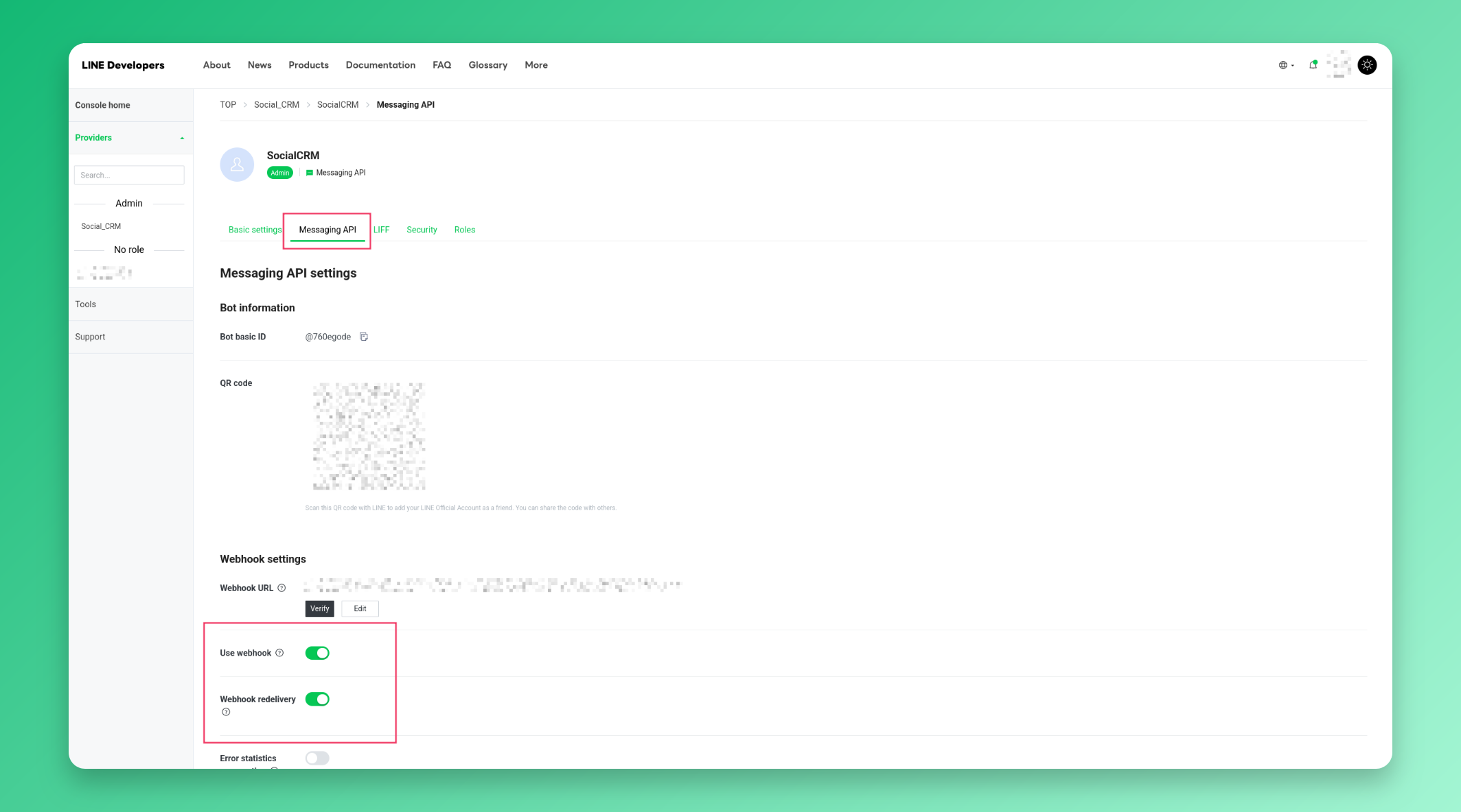 Enable Use webhook and Webhook redelivery