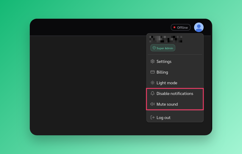 Notification and sound toggles in the avatar menu
